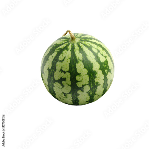 Miniature watermelon resting on verdant leaves displaying freshness on the transparent background