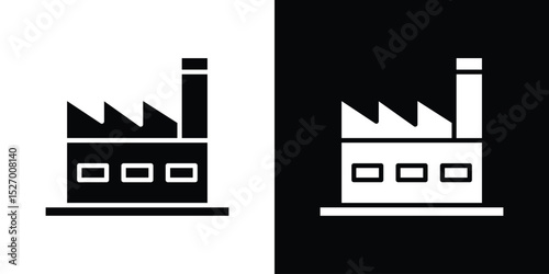 Factory icon in flat version on black and white background