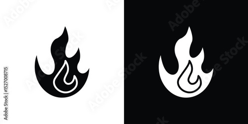 Fire icon in flat version on black and white background