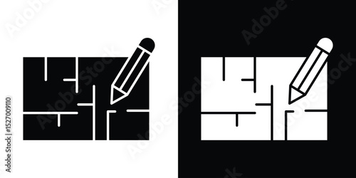 Floor plan icon in flat version on black and white background