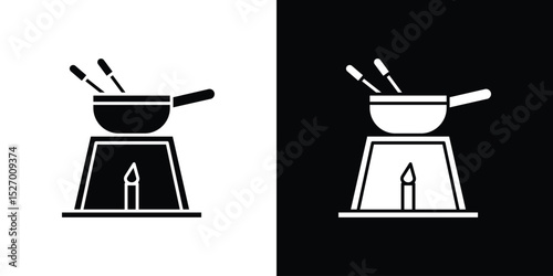Fondue pot icon in flat version on black and white background