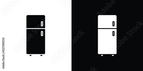Fridge icon in flat version on black and white background