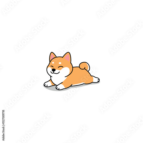 Cute shiba inu lying down with its eyes closed cartoon, looking peaceful and happy, vector illustration
