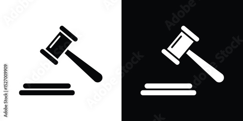 Gavel icon in flat version on black and white background