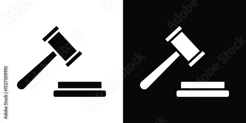 Gavel icon in flat version on black and white background