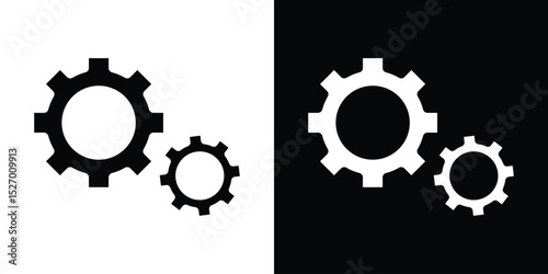 Gears icon in flat version on black and white background