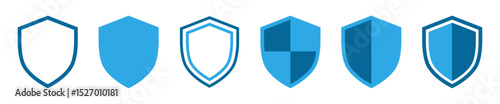 Shield icon set in blue color vector illustration.