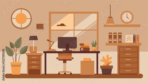 Simple and elegant decor in earthy tones bringing a sense of harmony and balance to the work environment.. Vector illustration