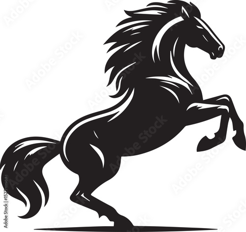 Black vector horse rearing on hind legs.