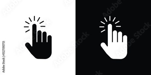 Hand click icon in flat version on black and white background
