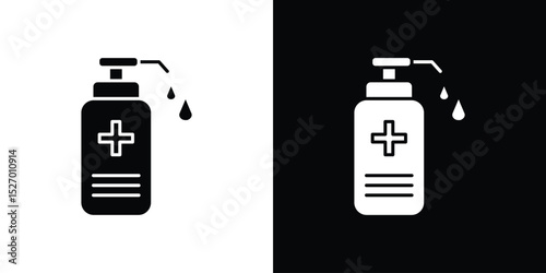 Hand sanitizer icon in flat version on black and white background