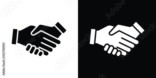 Handshake icon in flat version on black and white background