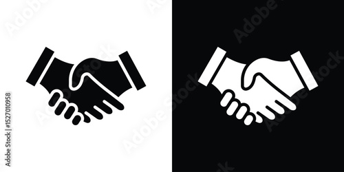 Handshake icon in flat version on black and white background