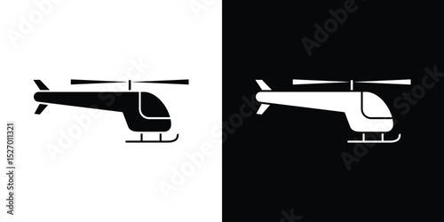 Helicopter icon in flat version on black and white background