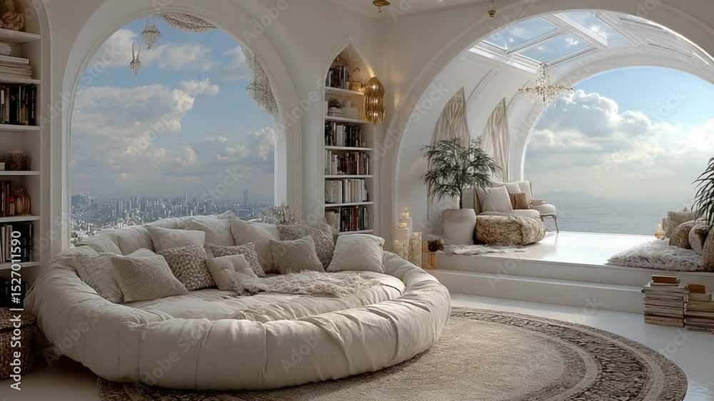 A luxurious and serene indoor space, designed with comfort, elegance, and relaxation in mind