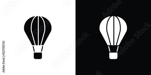 Hot air balloon icon in flat version on black and white background