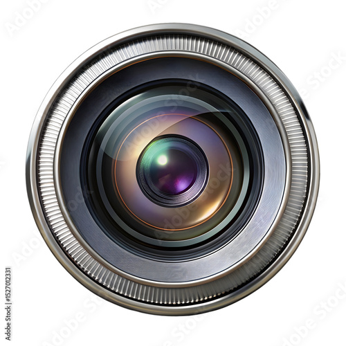 Close up studio shot of a high quality professional camera lens and its reflective glass photo