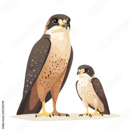 A Mother Falcon With Her Kid vector 2D flat illustration, isolated on a white background.