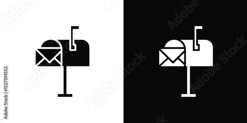 Mailbox icon in flat version on black and white background