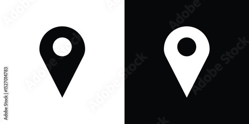 Map marker icon in flat version on black and white background