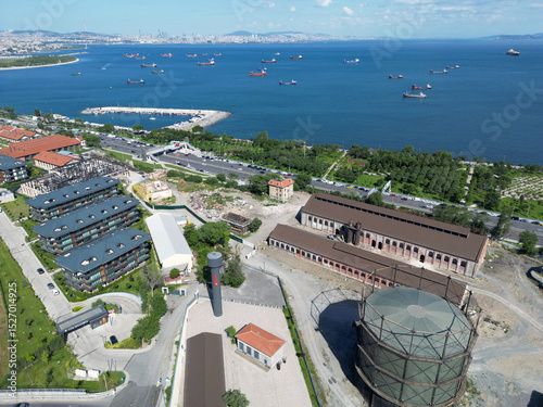 Fototapeta Naklejka Na Ścianę i Meble -  A view taken with a drone from the Yedikule district in Istanbul, Turkey.