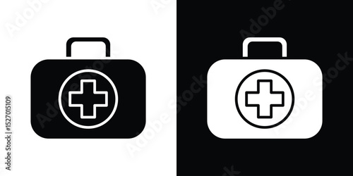 Medical aid kit icon in flat version on black and white background