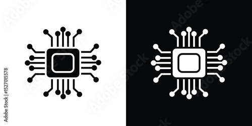 Фототапет Microchip icon in flat version on black and white background