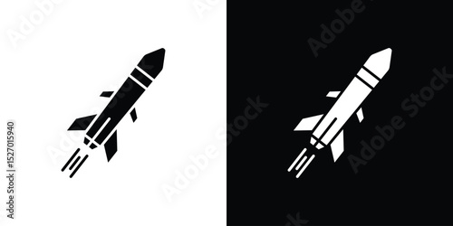 Missile icon in flat version on black and white background