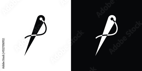 Needle icon in flat version on black and white background