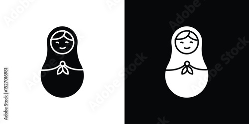 Nesting dolls icon in flat version on black and white background