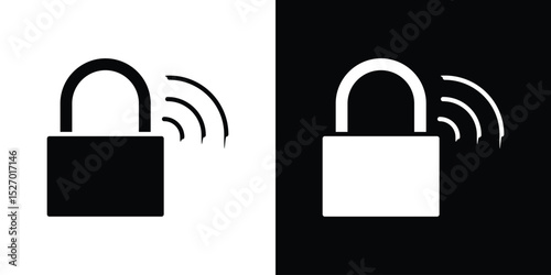 Nfc lock icon in flat version on black and white background