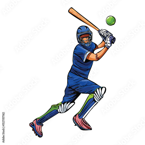 Artistic vector of a kabaddi player lunging forward aggressively, dressed in colorful blue