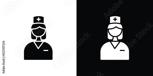 Nurse icon in flat version on black and white background