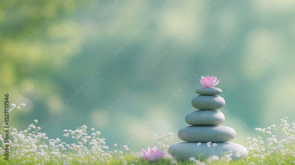 Obraz premium Gray stones stacked in a serene garden setting.