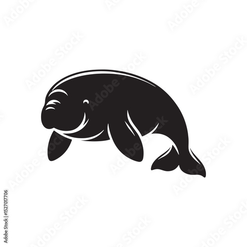 **"Gentle Dugong Vector Silhouette: Ocean Grazer Design Featuring Streamlined Body, Paddle-Like Flippers, and Peaceful Presence in Clean, Minimalist Style for Crafts and Digital Art"**
