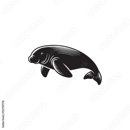 **"Gentle Dugong Vector Silhouette: Ocean Grazer Design Featuring Streamlined Body, Paddle-Like Flippers, and Peaceful Presence in Clean, Minimalist Style for Crafts and Digital Art"**
