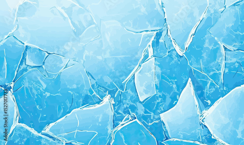 Close up of cracked clear ice surface with frost texture and bright blue color background frozen water winter cold abstract design horizontal vector illustration