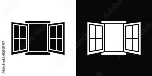Open window icon in flat version on black and white background