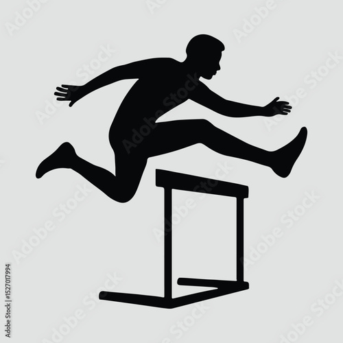 Hurdler jumps over hurdle in track event Silhouette Vector