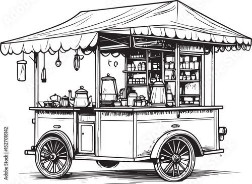 Hand-Drawn Vintage Coffee Cart or Street Food Stall