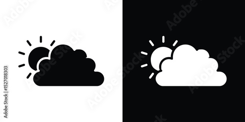 Partially cloudy icon in flat version on black and white background