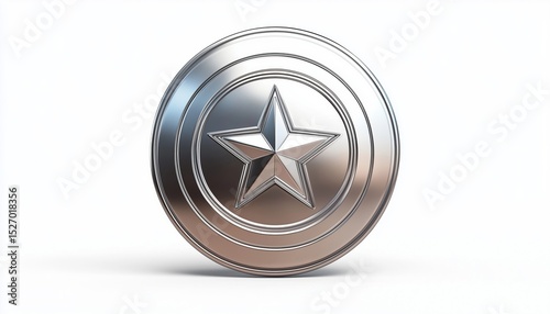 Realistic Metal Chrome Comics Shield With Star Design And Centered Star Emblem - High-Quality Metal Circle Shield In Stock
