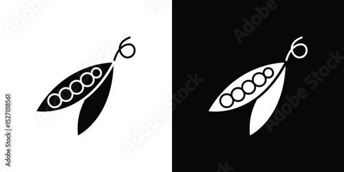 Peapod icon in flat version on black and white background
