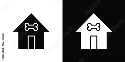 Pet house icon in flat version on black and white background