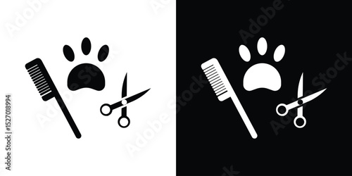 Pet grooming icon in flat version on black and white background