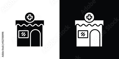 Pharmacy icon in flat version on black and white background