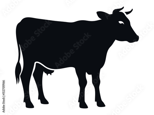 Single cow silhouette vector on white background for icon or logo eps file format black and white, standing cow.