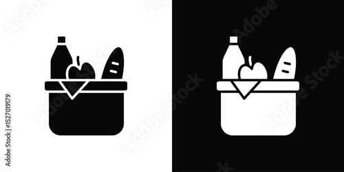 Picnic icon in flat version on black and white background