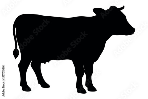 Single cow silhouette vector on white background for icon or logo eps file format black and white, standing cow.
