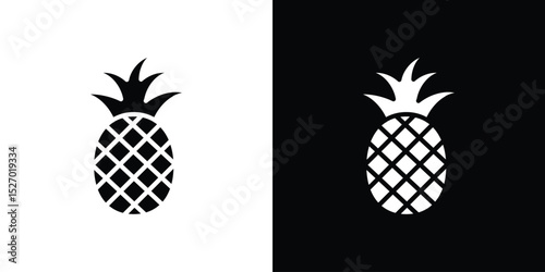 Pineapple icon in flat version on black and white background
